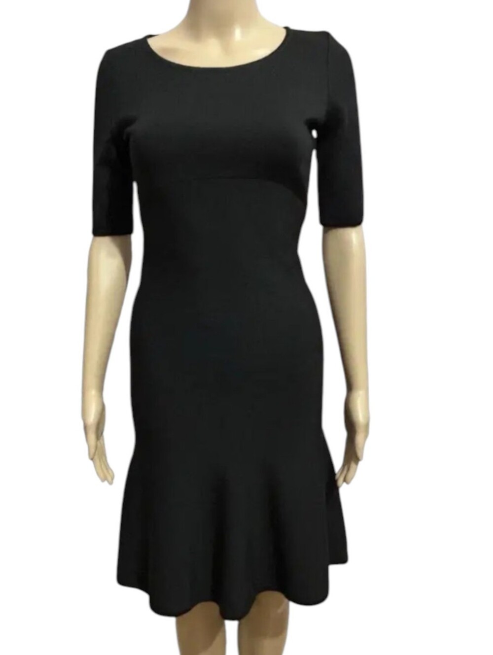 St. John Milano Knit Wool Blend Black Sweater Dress Trumpet Flounce Hem Size 2